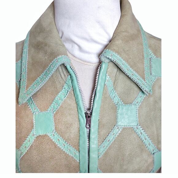 PENNYS Mens Vintage 70s Leather Knit Vest Size 8 Wool Sweater Unisex Green Retro - Picture 4 of 11